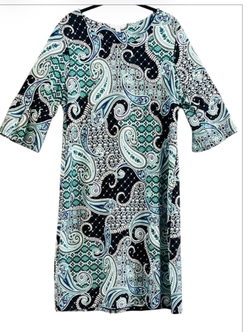 Charter Club Chic Paisley Midi Dress in Teal, Navy & White Hues Size XL